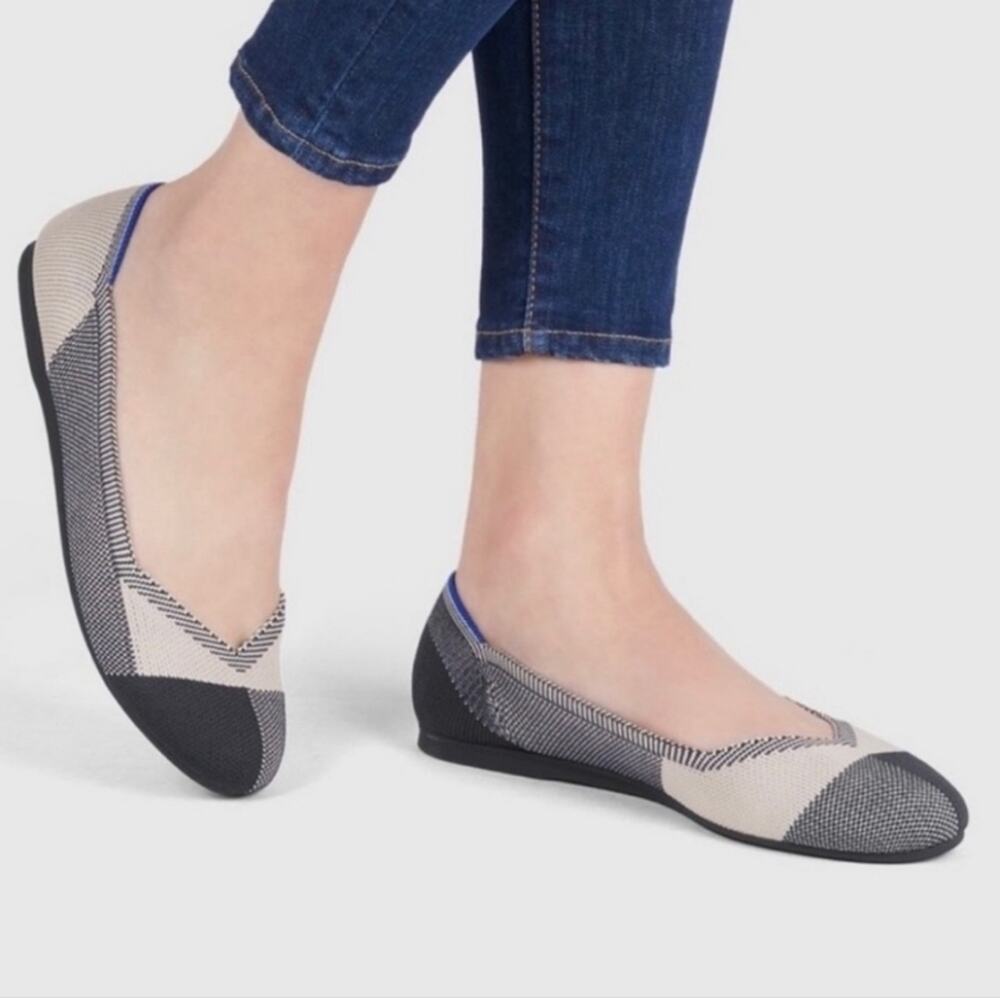 ROTHY'S The Flat Captoe In Dove Gray Plaid Size 7.5